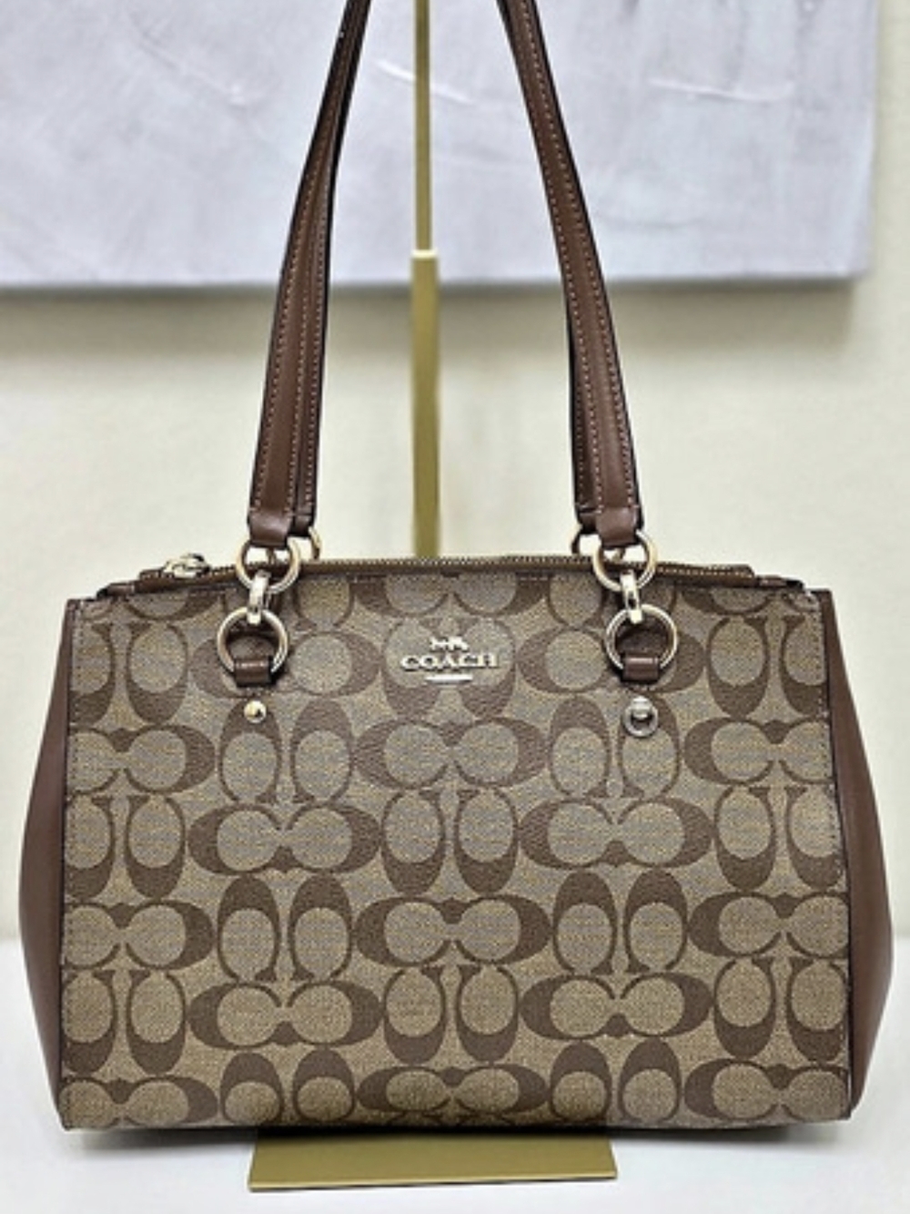 Coach Etta Carryall Signature Canvas Brown Leather Trim F77881